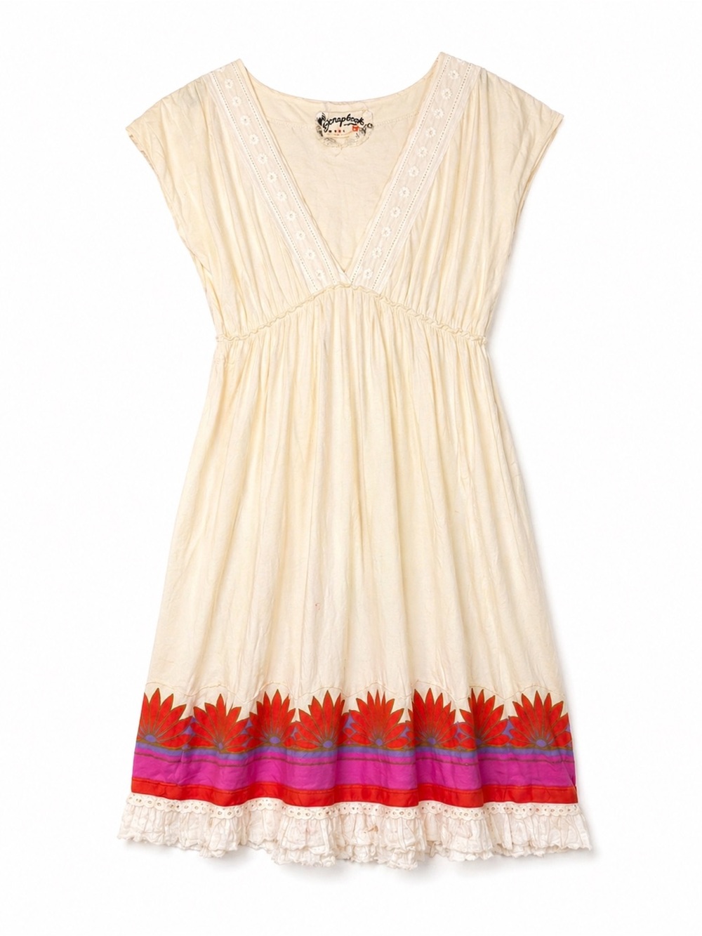 Scrapbook Boho Lace Festival Dress Raw Hem Cream Ivory Cotton Size Medium